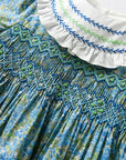 Floral Smocked Blue Dress - Flora Kids