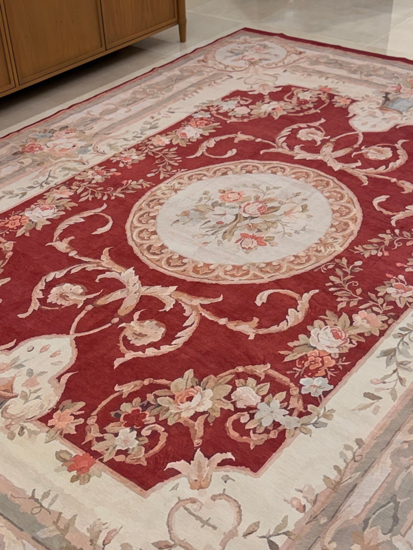 Red Aubusson Style Rug