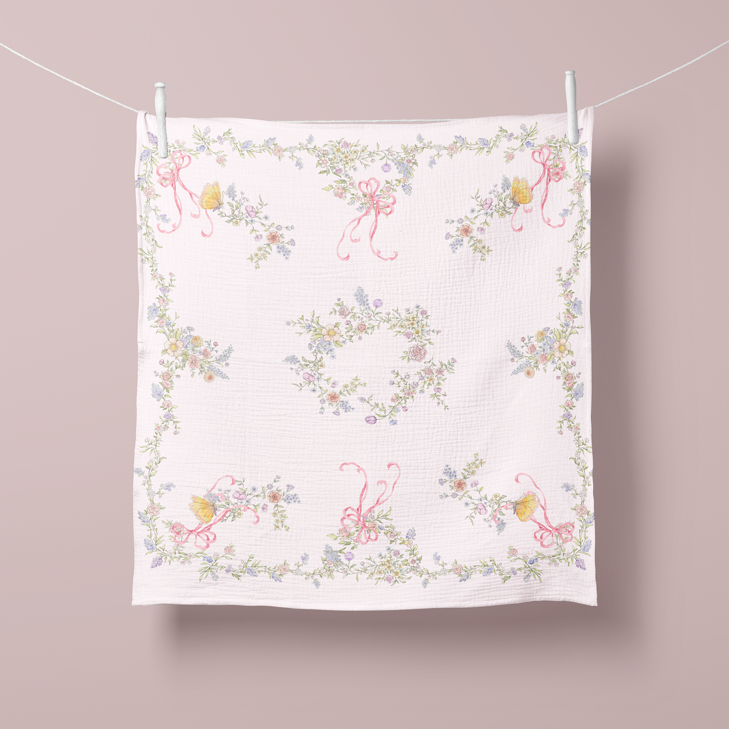 Baby Muslin Bamboo Blanket/Swaddle  - Flora Design