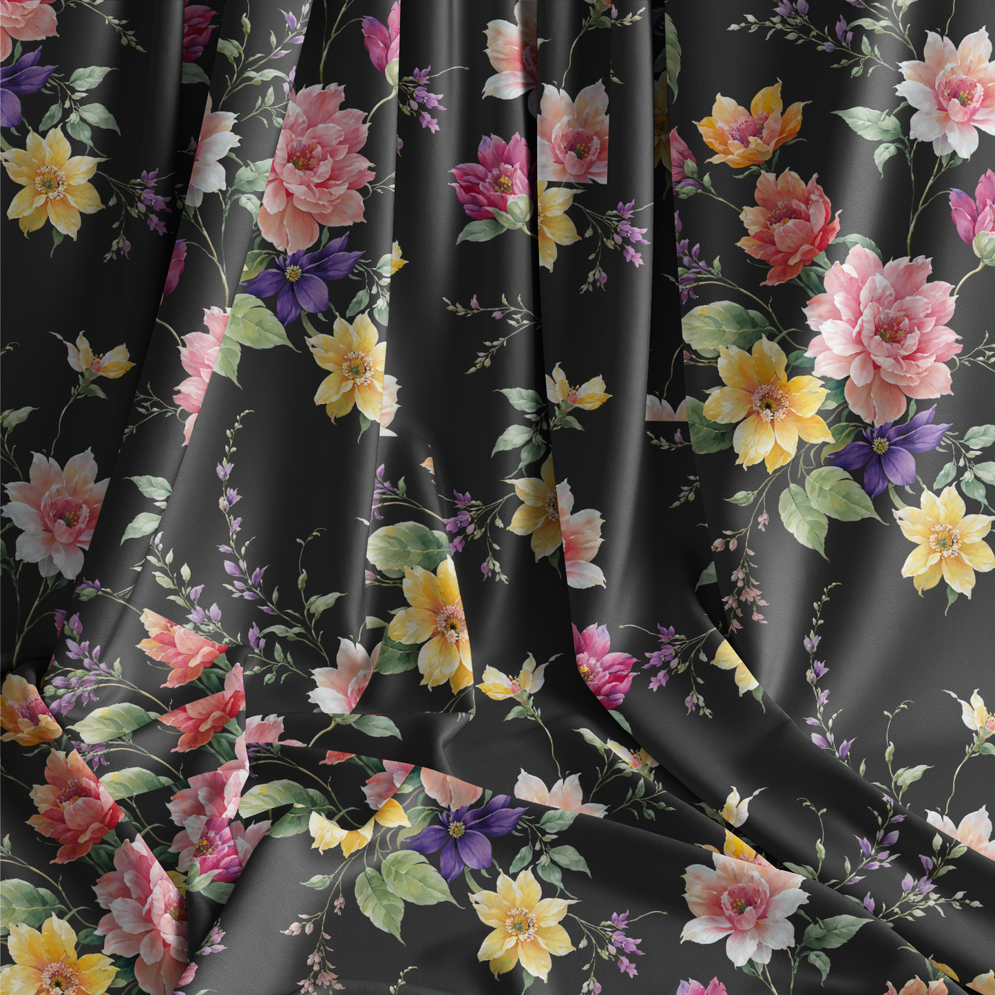 Dahlias dark background - Cotton Voile - Pre Order