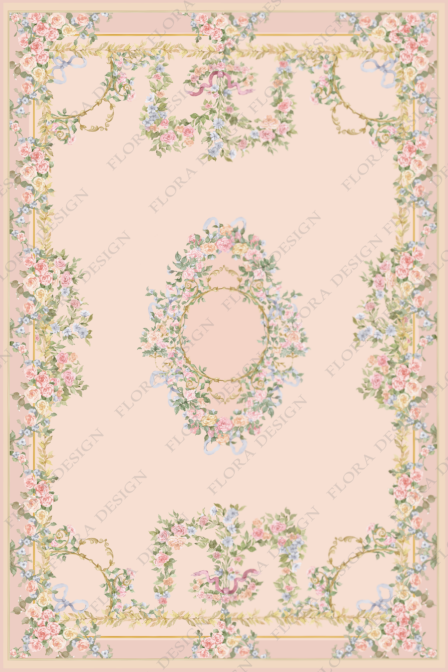 Peach pink Floral Rug - 003