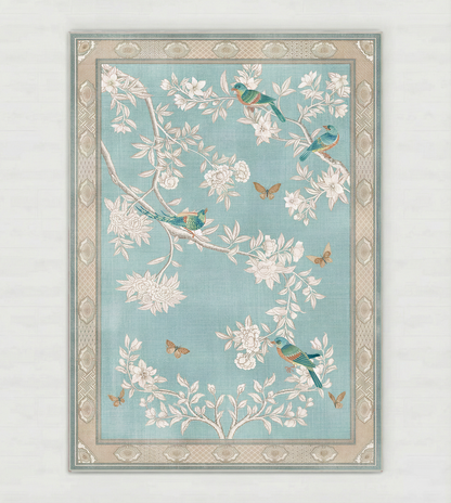 Blue folk floral rug