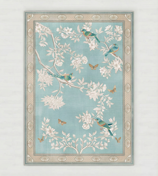 Blue folk floral rug