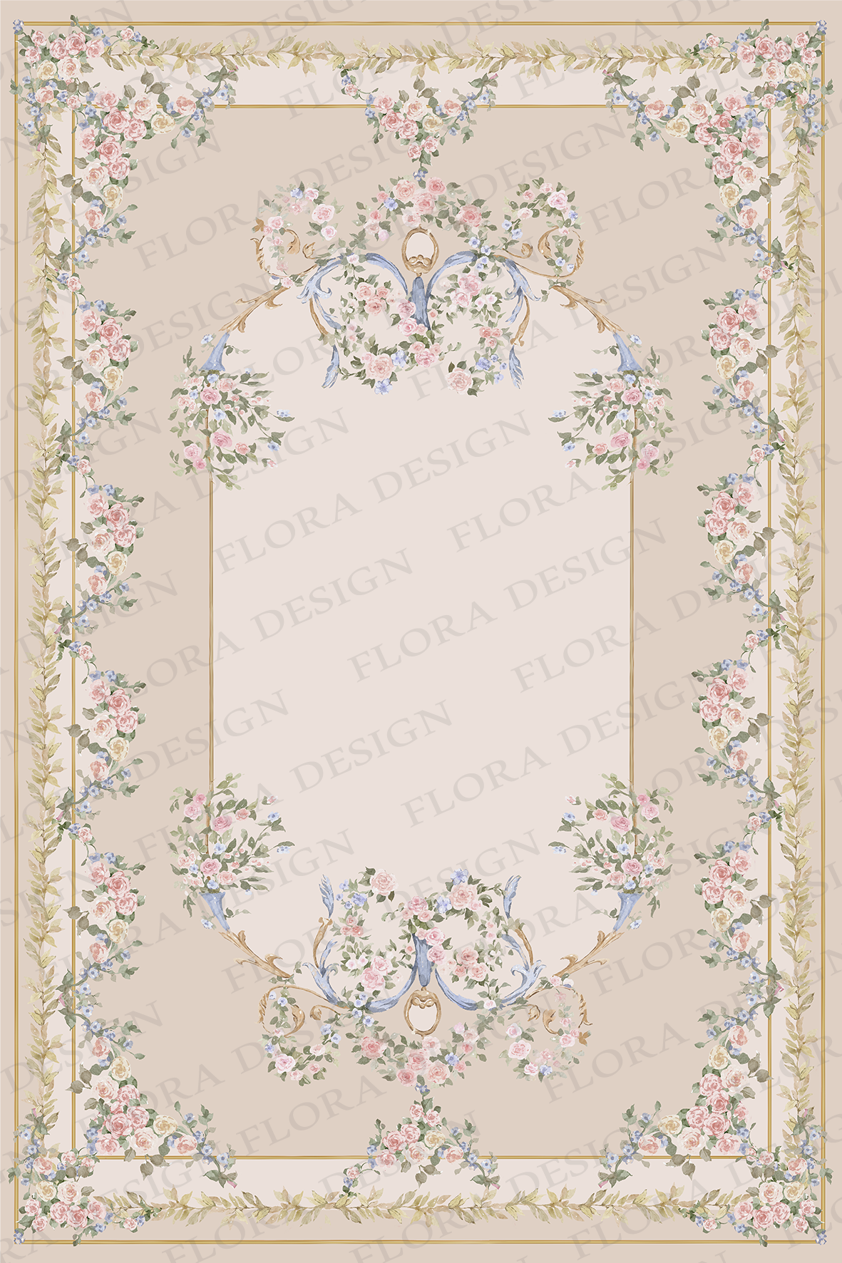 beige Floral Rug - 005