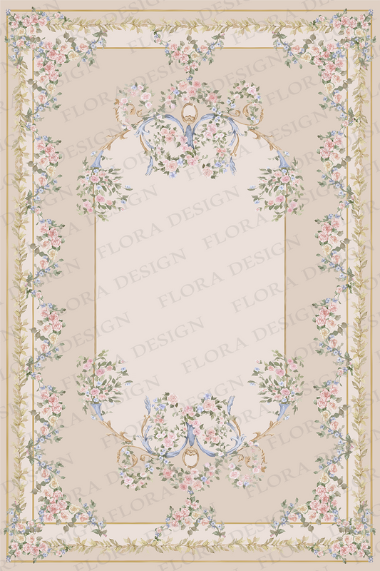 beige Floral Rug - 005