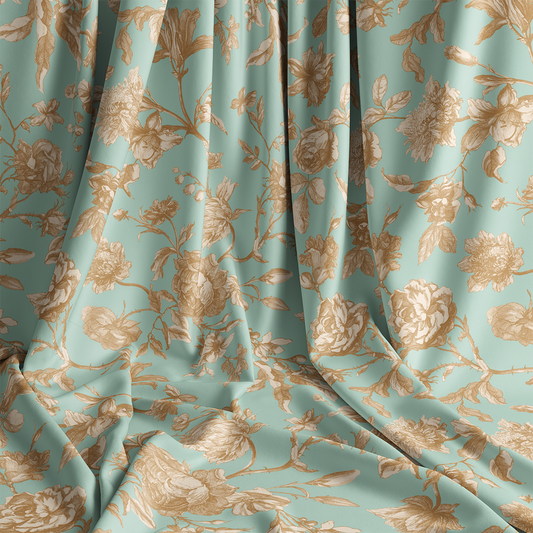 Turquoise  Rose Toile- Cotton Liberty - 2024