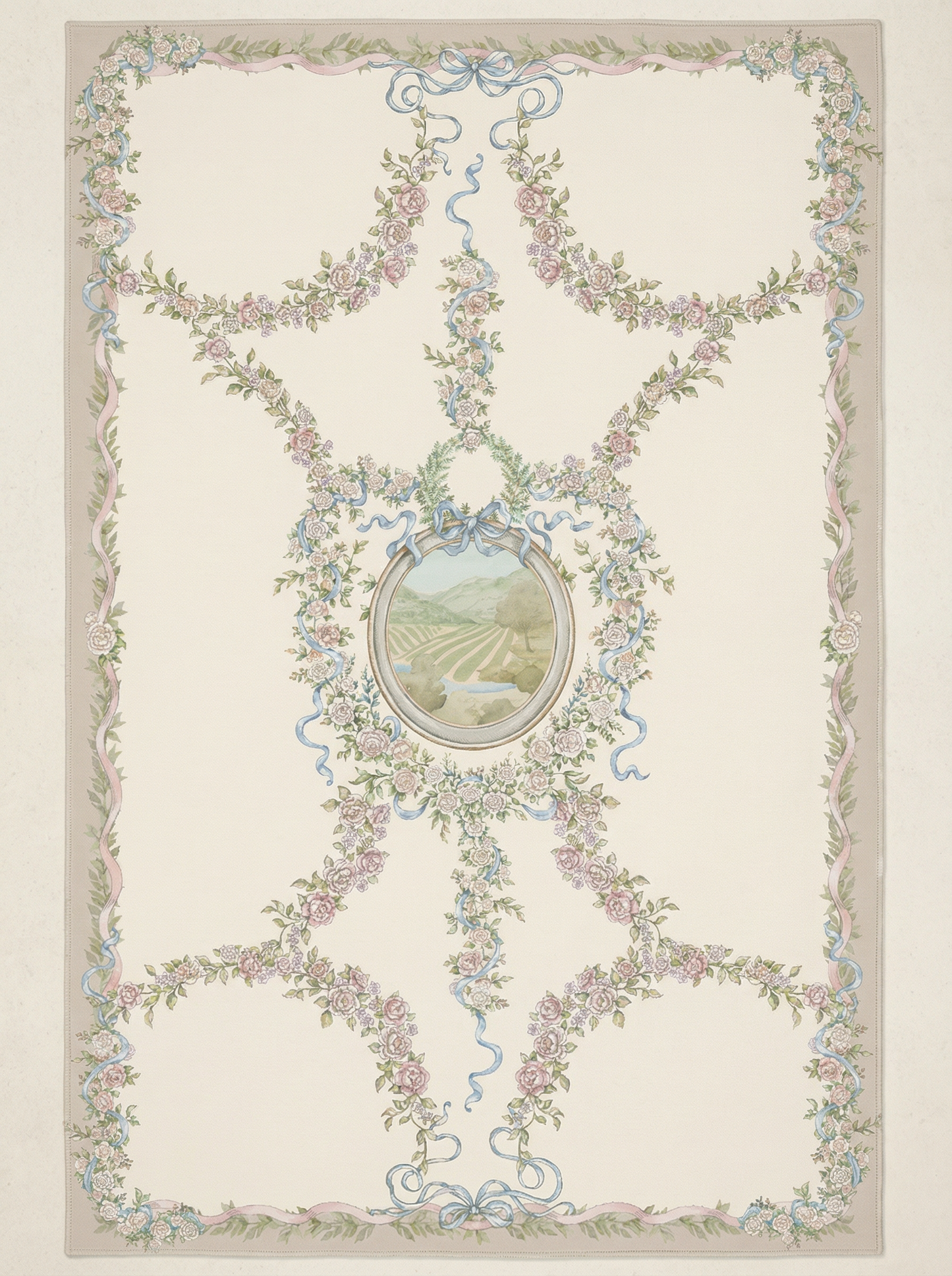 Beige with Blue Ribbons Rug