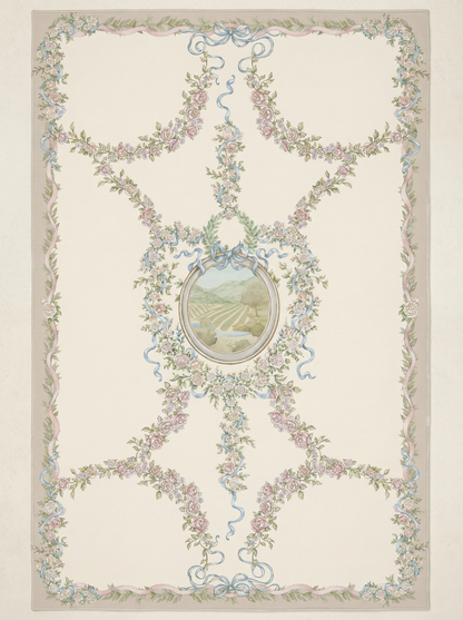Beige with Blue Ribbons Rug