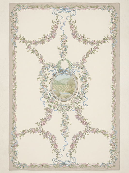 Beige with Blue Ribbons Rug