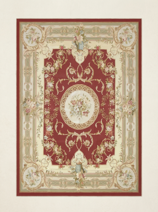 Red Aubusson Style Rug