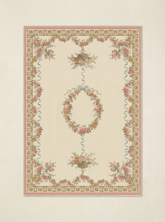 Classical Ribbons and Roses Pink Rug